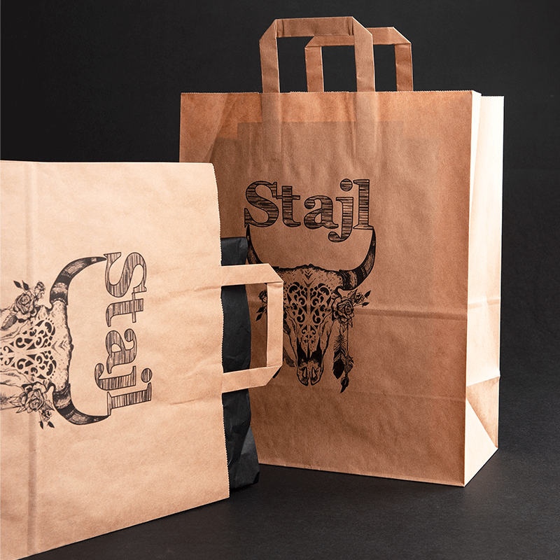 Papperskassar med tryck, platta handtag