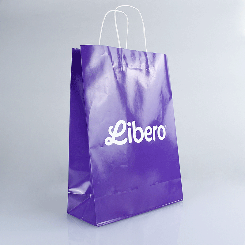 Papperskassar med eget tryck, tvinnade handtag