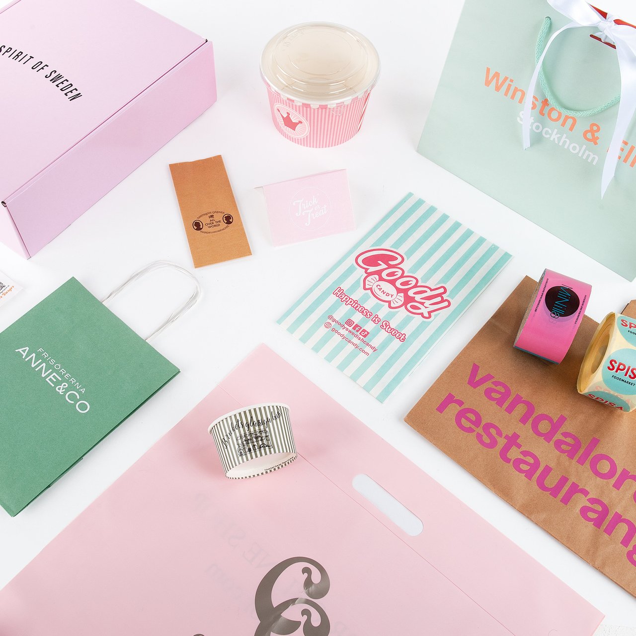 Olika typer av emballage med unika tryck