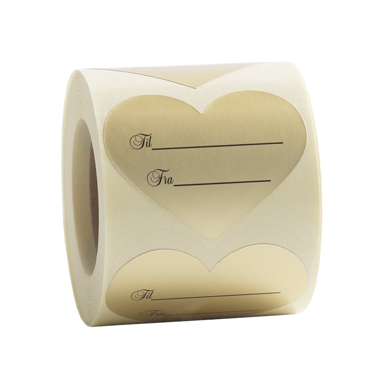 Etikett hjärta guld till/fra (danska) - 1