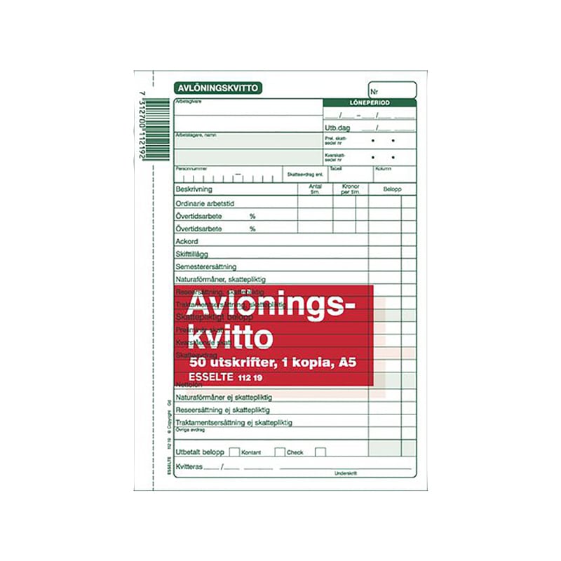Blankett avlöningskvitto A5 - 1
