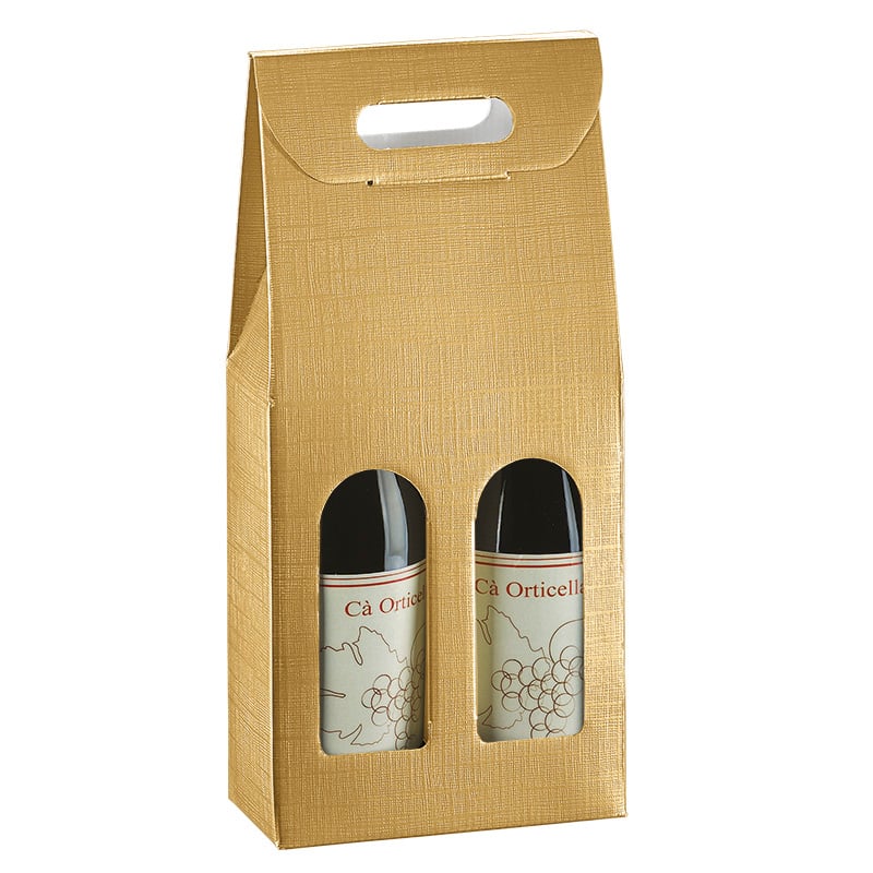 Presentkartong för flaskor linnepräglat guld - 1