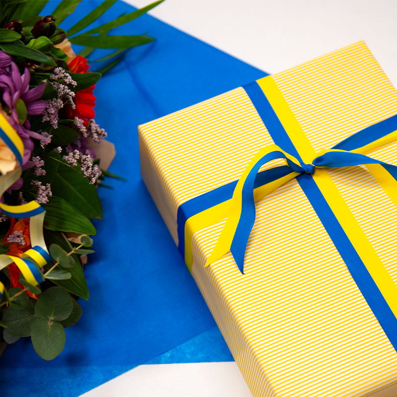 Presentband satin blå/gul - 2