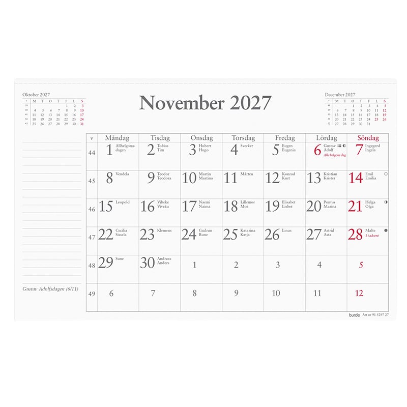 Kalender Månadsblock 2027 - 1