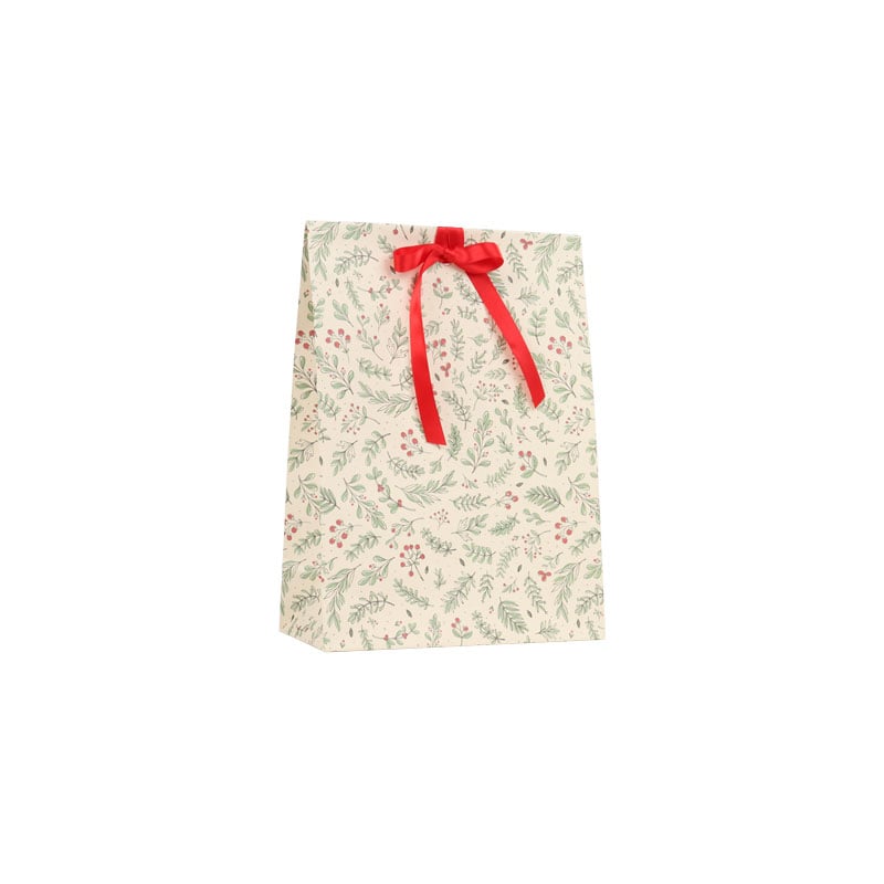 Presentpåse m tejpflik och hål för band Red berries - 2