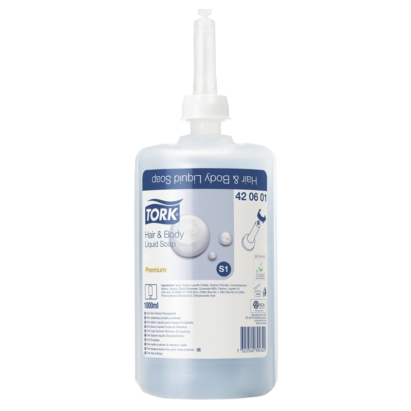 Tork Hair & Body flytande tvål S1 - 1