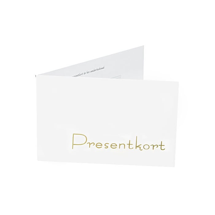 Presentkort vitt med guldtext