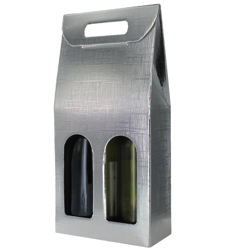 Presentkartong för flaskor linnepräglat silver - 1