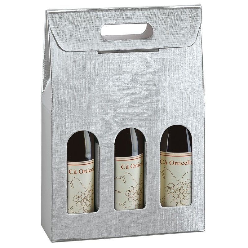 Presentkartong för flaskor linnepräglat silver - 3