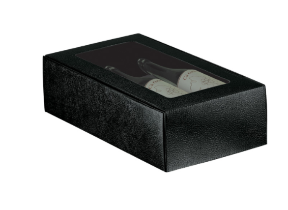 Flasklåda med fönster liggande läderimitation svart - 1