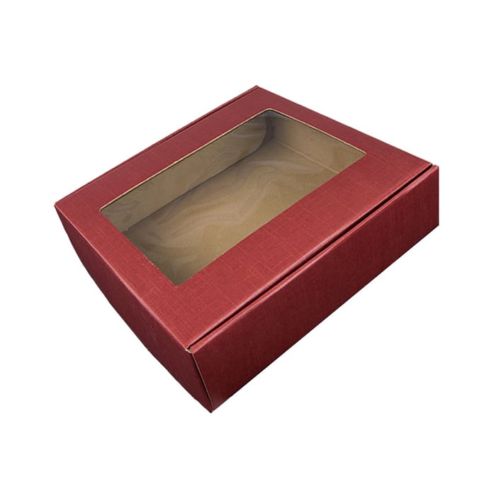 Flasklåda med fönster liggande linnepräglad bordeaux - 1