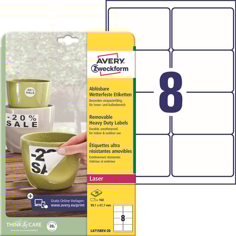 Avery etiketter Slitstark avtagbara - 2