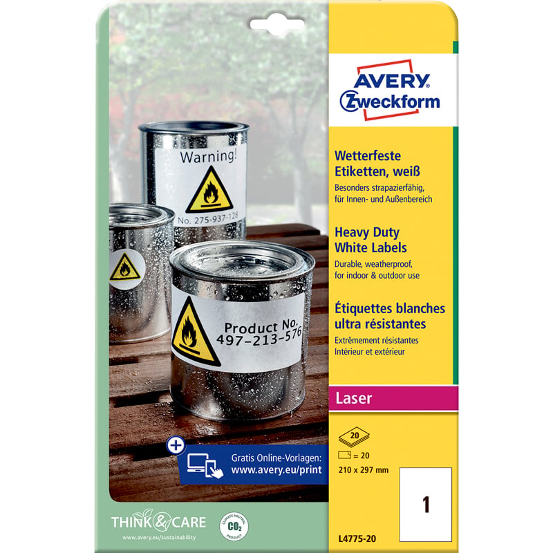 Avery etiketter Slitstark Vit - 1
