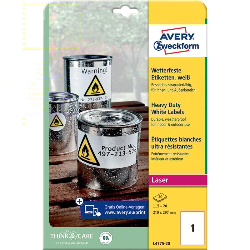 Avery etiketter Slitstark Vit - 1