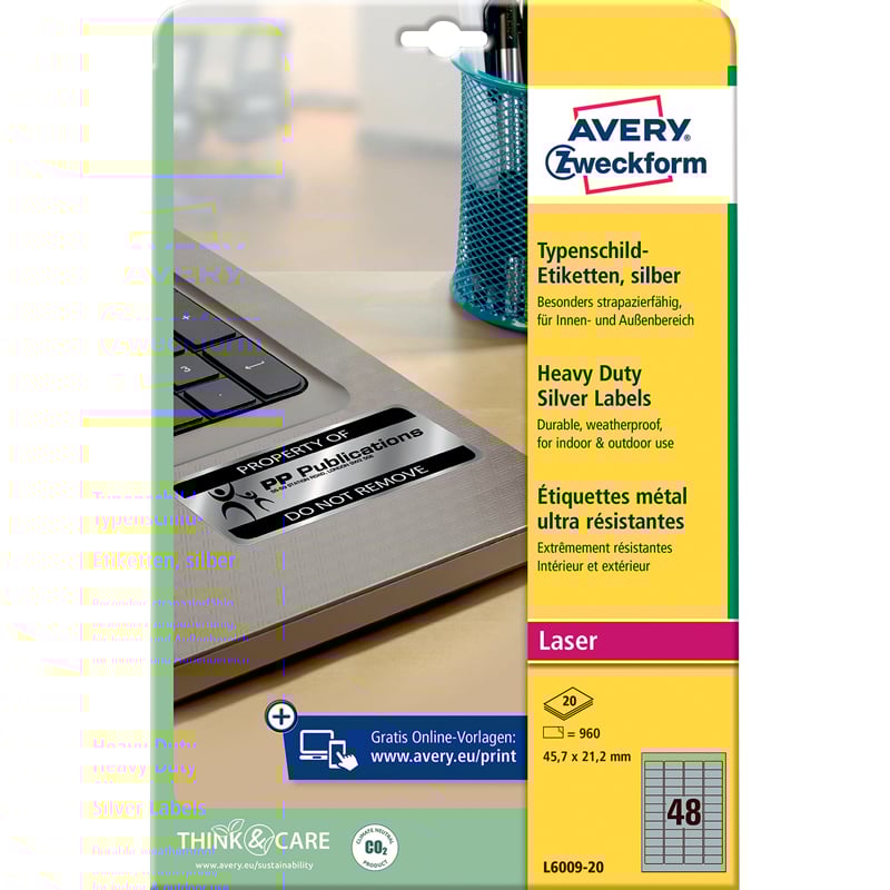 Avery etiketter Slitstark Silver - 1