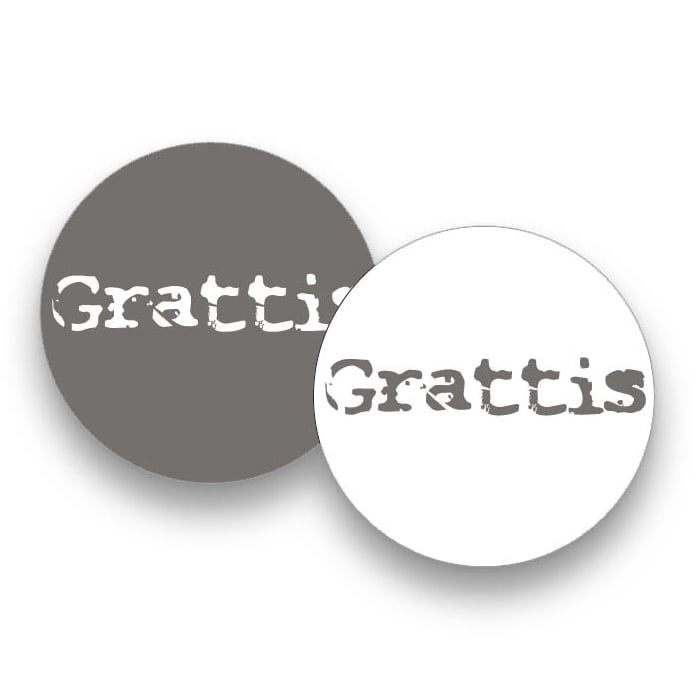 Etikett rund vit/grå matt Grattis - 1