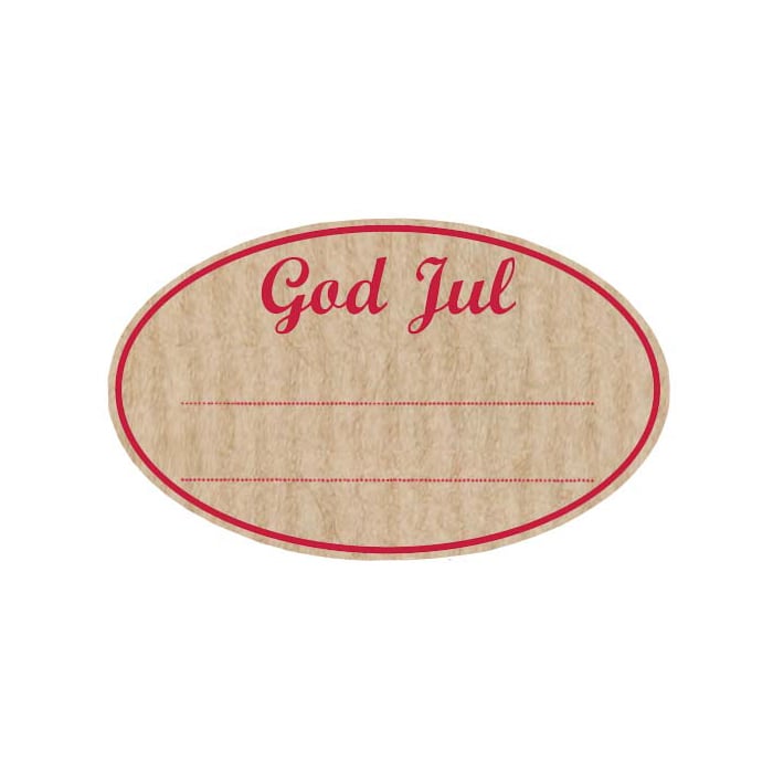 Etikett God jul oval natur ribbad - 1