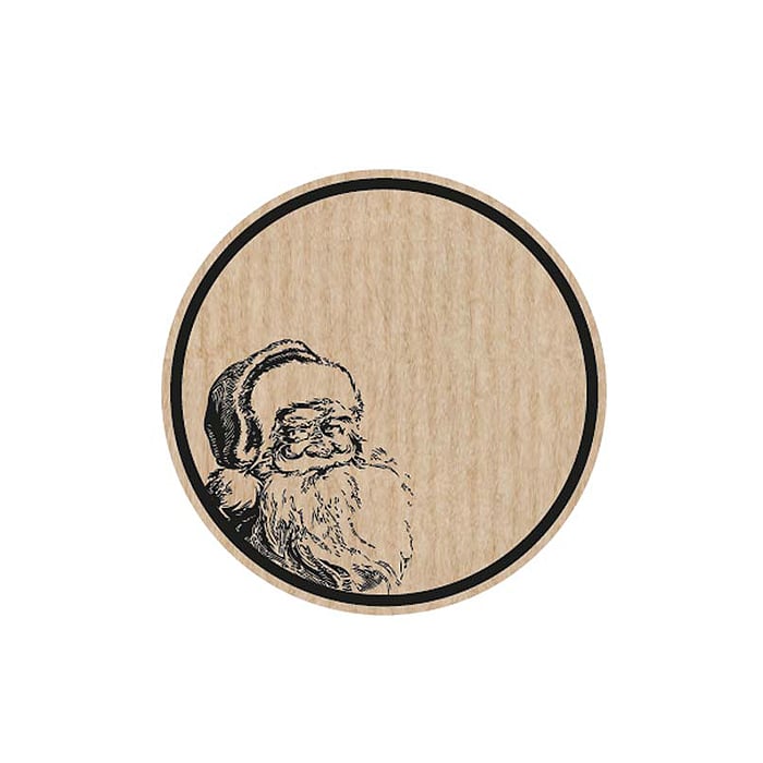 Etikett tomte rund natur ribbad - 1