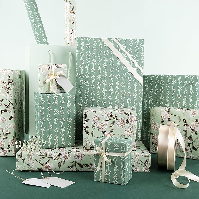 Presentpapper Bladslinga grön/vit - 4