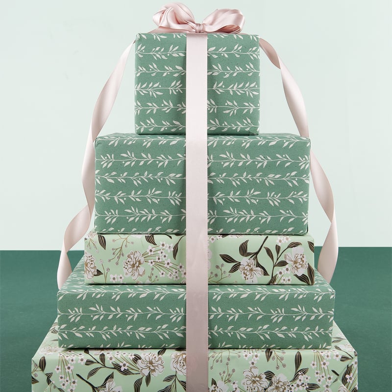 Presentpapper Bladslinga grön/vit - 3