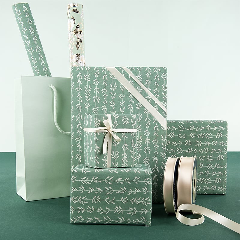 Presentpapper Bladslinga grön/vit - 5