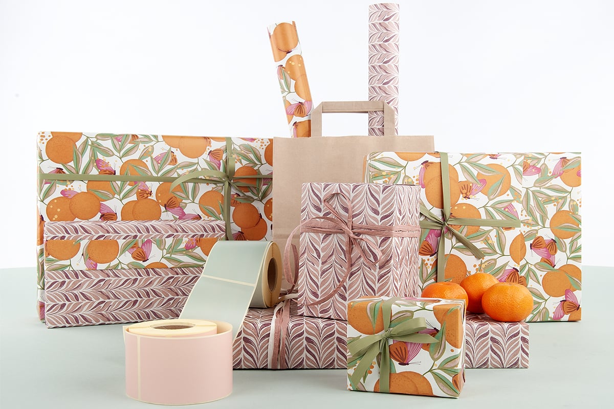 Presentpapper Fjäderblad rosa/lila - 3