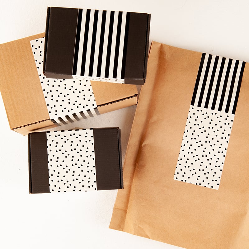 Förslutningsetikett Striped/ dots black/creme - 1