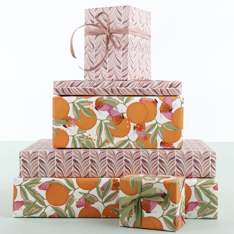 Presentpapper Fjäderblad rosa/lila - 4