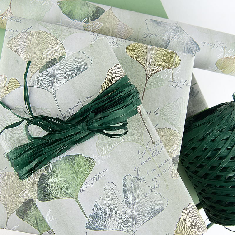 Presentpapper Ginkgo green dubbelsidigt