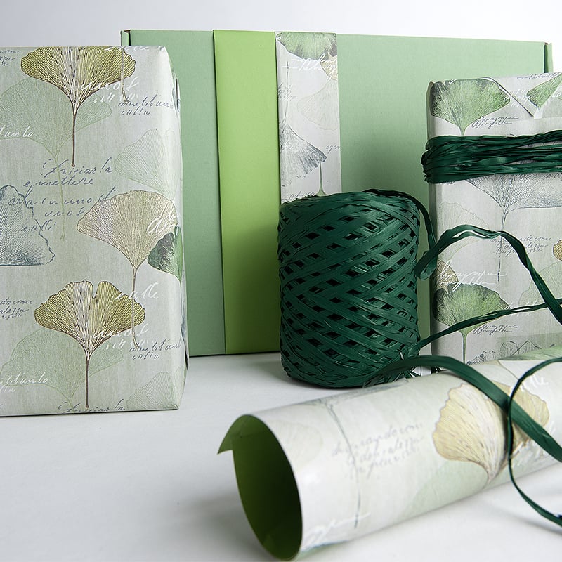 Presentpapper Ginkgo green dubbelsidigt - 2