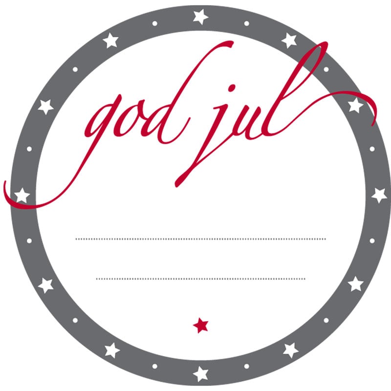 Etikett rund god jul röd/grå - 1