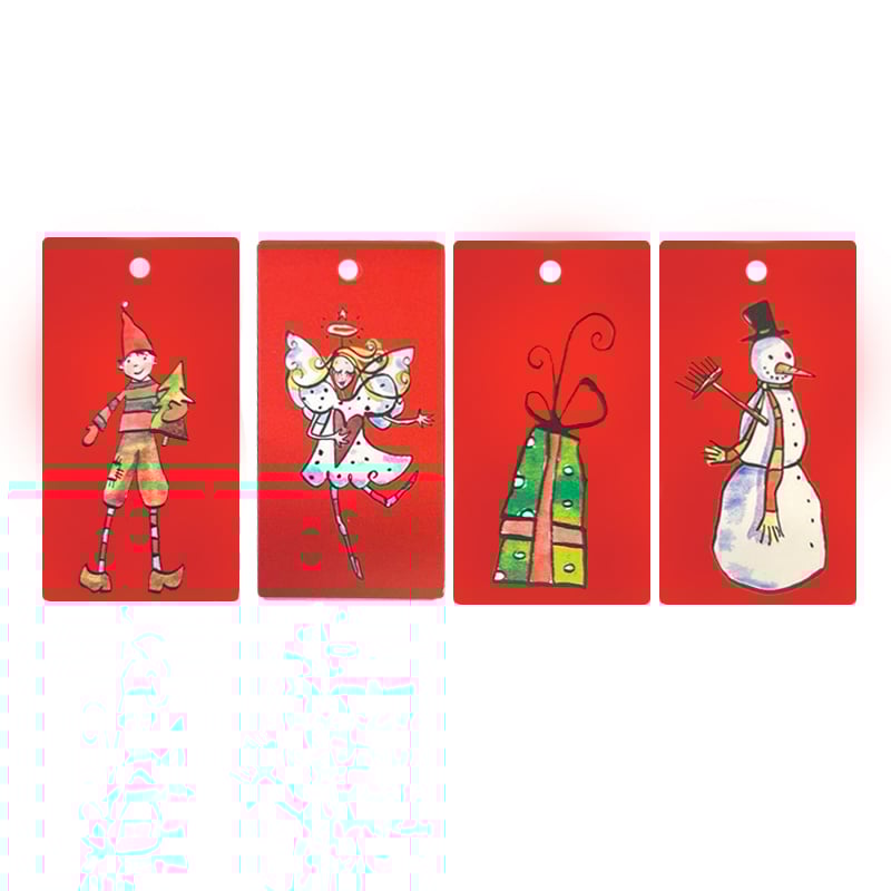 Hängetikett pixi röd 4 motiv UTFÖRSÄLJNING - 2