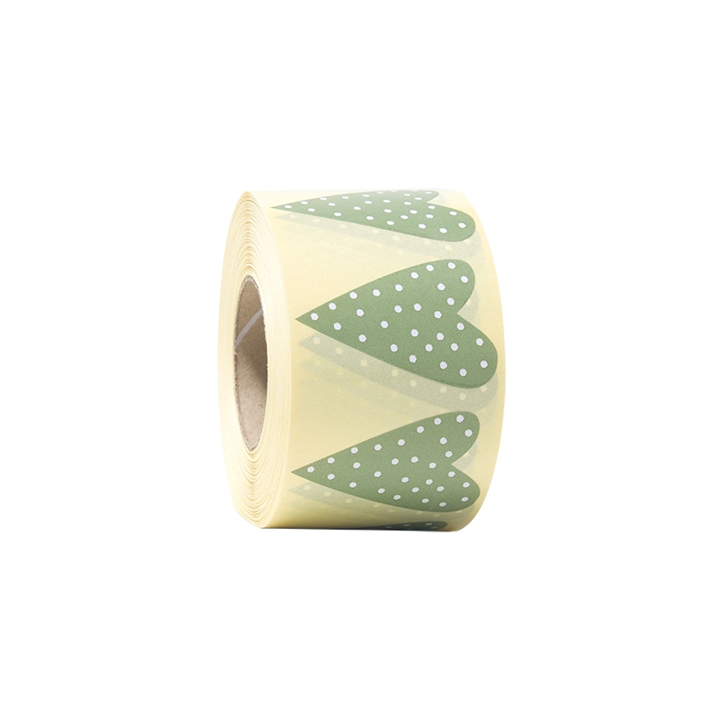 Presentetikett modern heart dots gräsgrön med vita prickar - 1