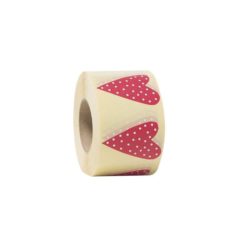 Presentetikett modern heart dots röd med vita prickar - 1
