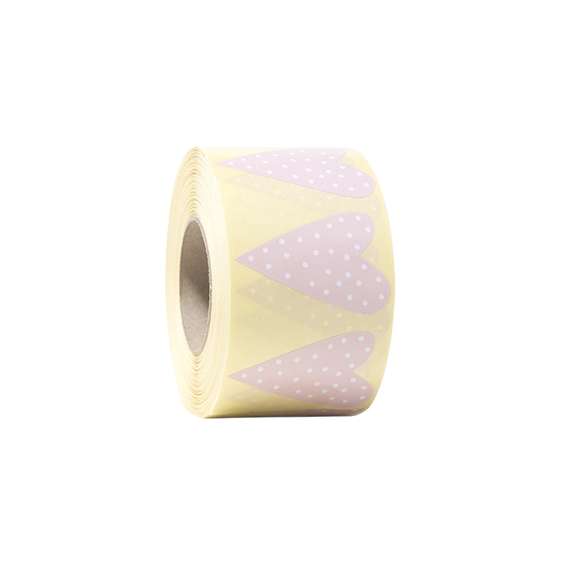 Presentetikett modern heart dots rosa med vita prickar - 1