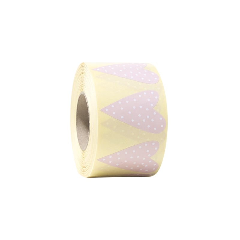 Presentetikett modern heart dots rosa med vita prickar - 1