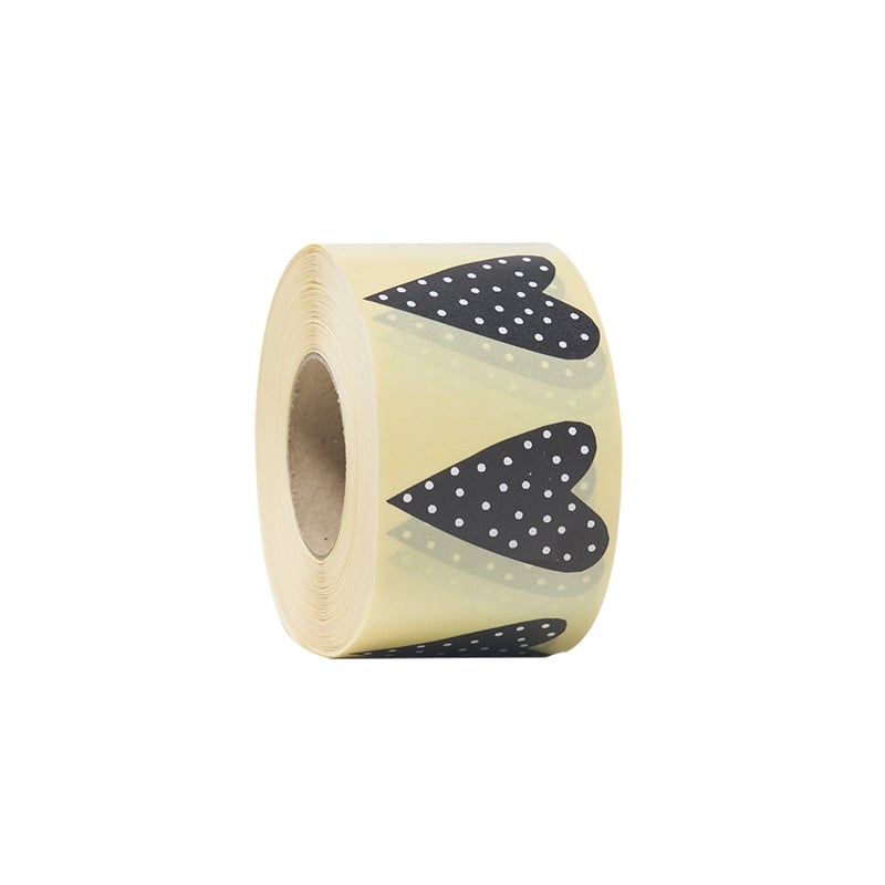 Presentetikett modern heart dots svart med vita prickar - 1