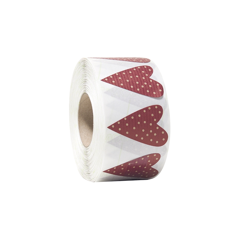 Presentetikett modern heart ribbad kraft vinröd - 1