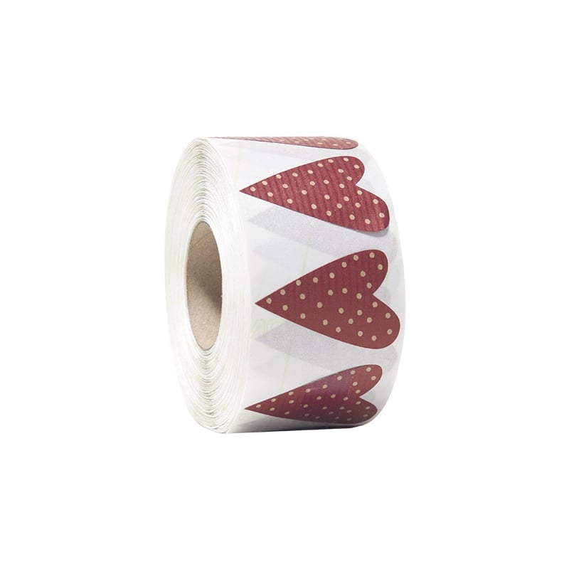 Presentetikett modern heart ribbad kraft vinröd - 1