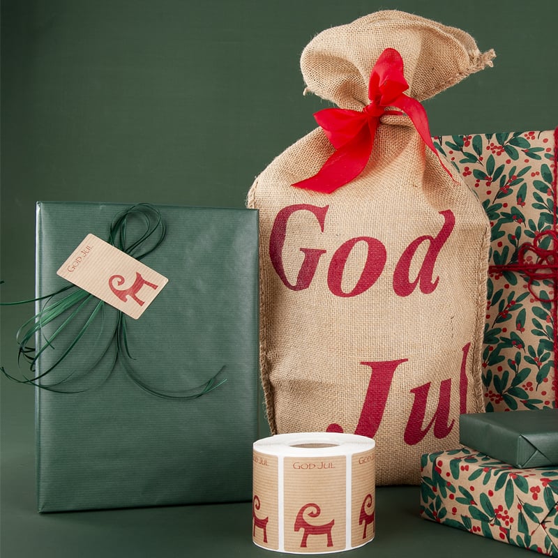 Jutesäck God Jul med rött band - 2