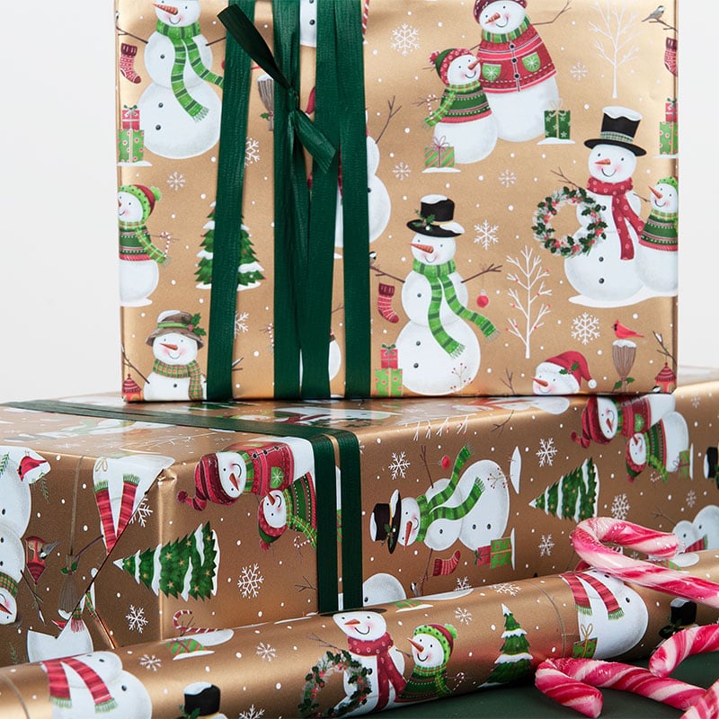 Presentpapper Snowman Gold - 2