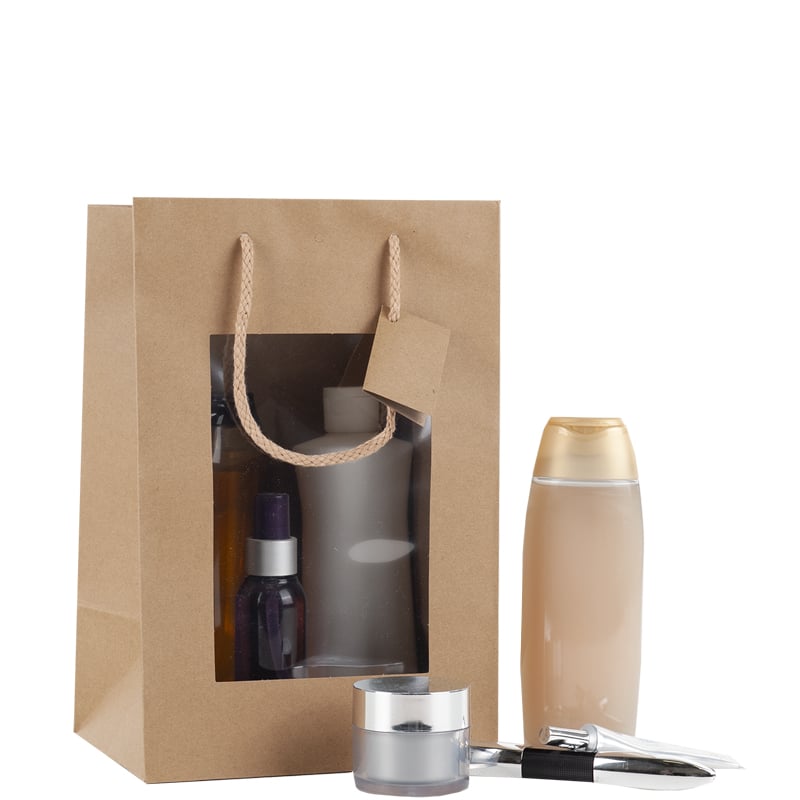 Presentpåse natur med fönster och handtag - 1