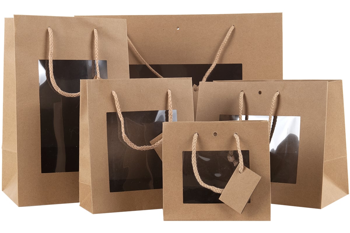 Presentpåse natur med fönster och handtag - 7