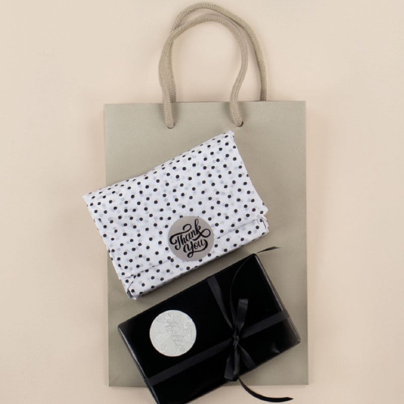 Etikett Venice Black "Thank you/hello" Ø49 1000st - 3