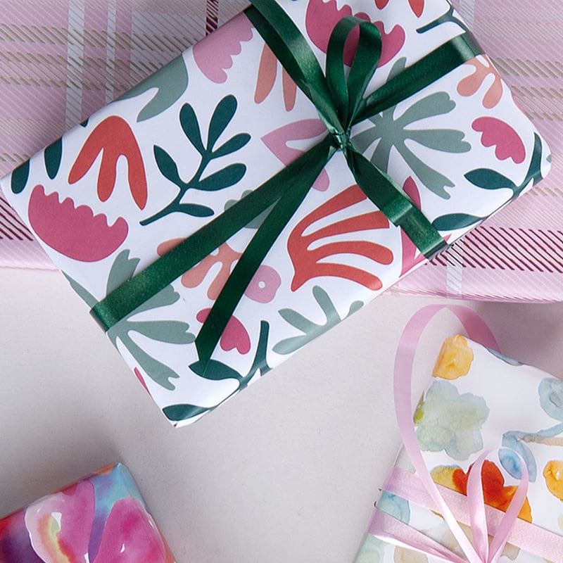 Presentpapper Modern Plants Pink