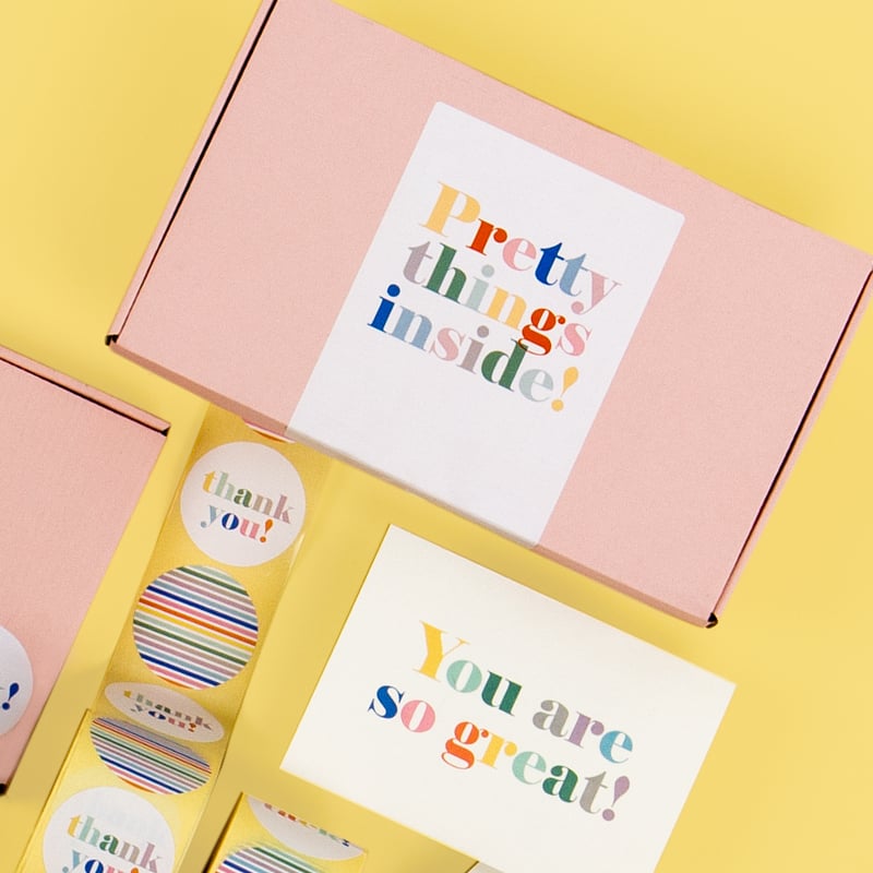 Förslutningsetikett POP pastell med tryck - engelsk text - 2