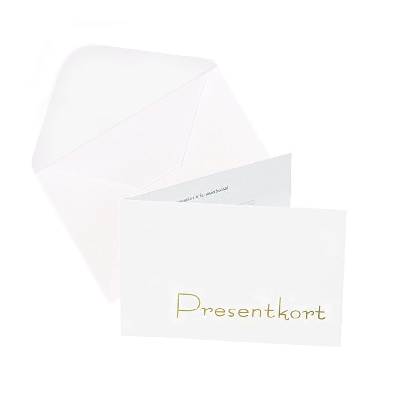 Presentkort vitt med guldtext