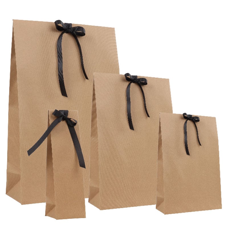 Presentpåse med tejpförslutning matt ribbad natur - 2