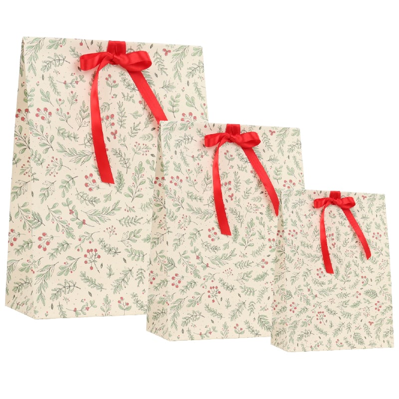 Presentpåse m tejpflik och hål för band Red berries