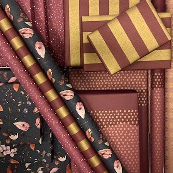 Presentpapper Half Dots Bordeaux/Gold - 4